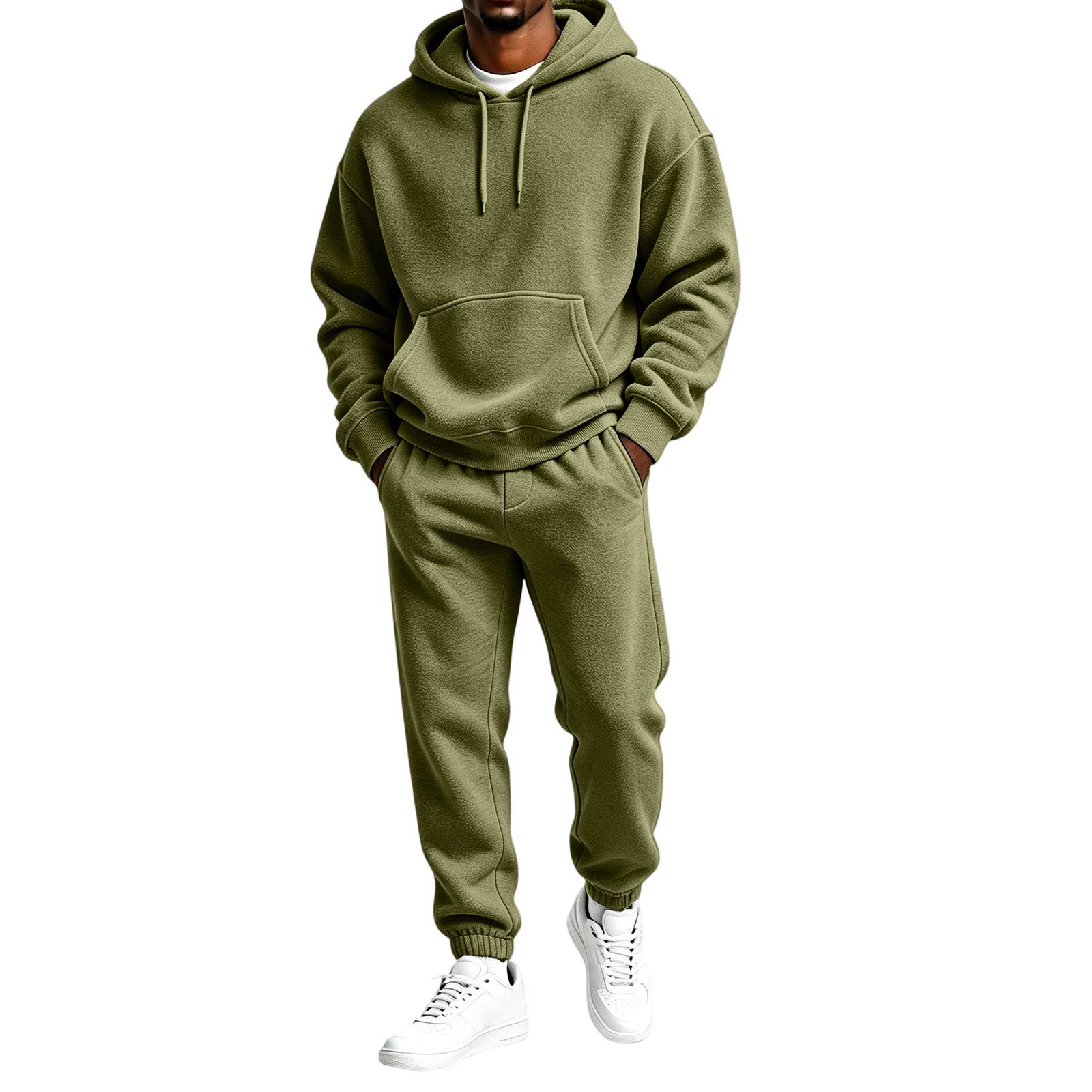 Men s  Hoodie Sweatshirt Jogger Pants Two-Piece Set L армия зеленый