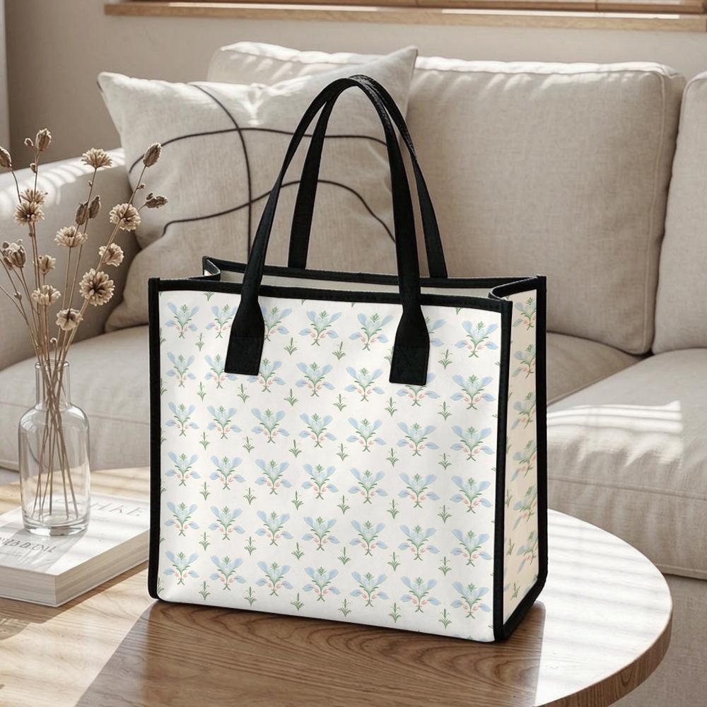 Elegant Floral Printed Tote Bag Casual Daily Handbag Large Capacity Reusable Shopping Shoulder Bag