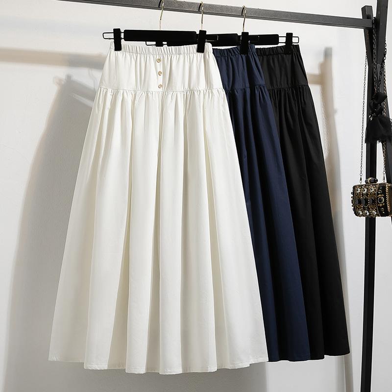 Korean Style Fashion Ladies Retro Three-button Skirt Women's Versatile High Waist Long Skirt