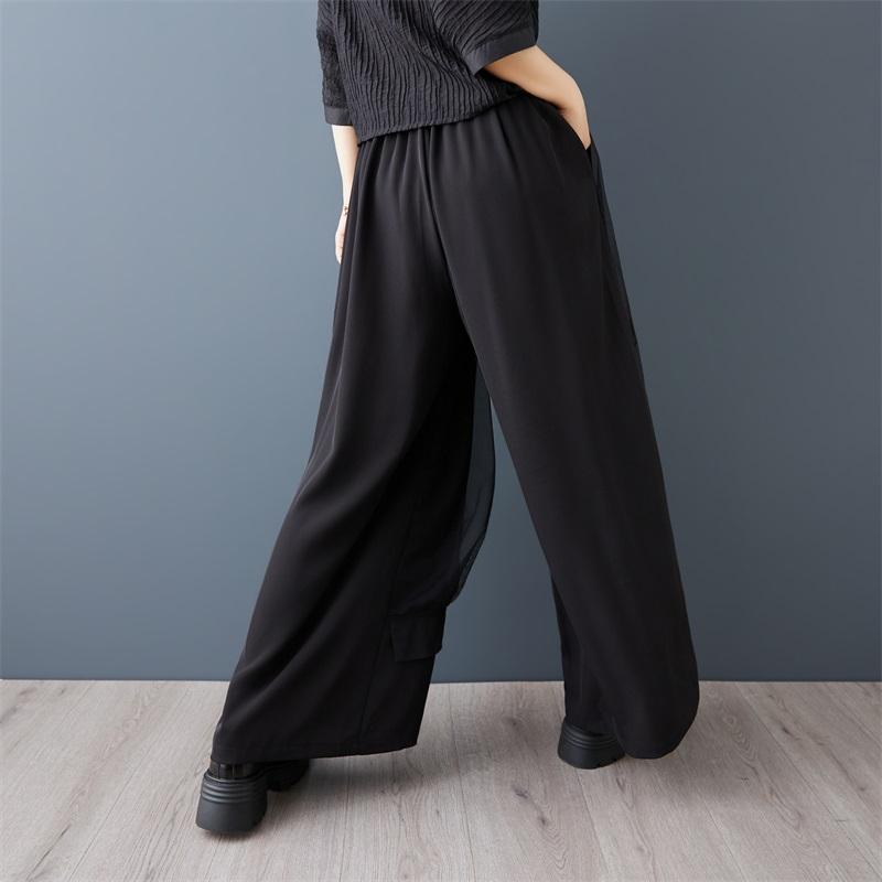 Black Plus Size Vintage High Waist Casual Loose Long Spring Autumn Wide Leg Pants Women Trousers