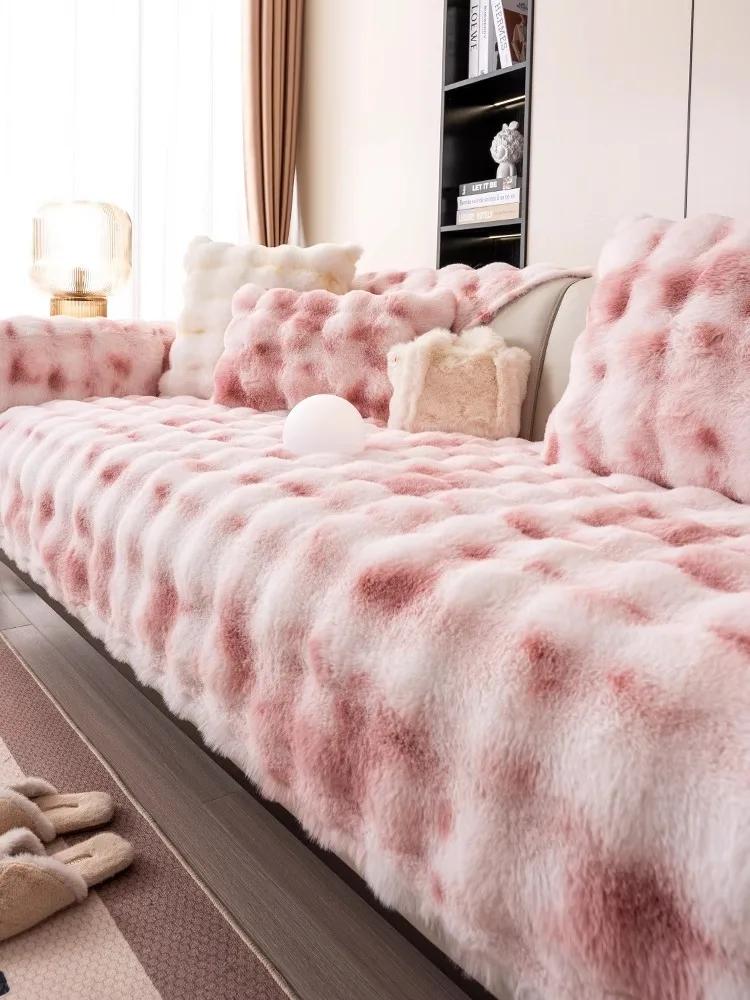 

Высококачественный градиентный цвет, напоминающий кролика, плюшевая подушка для дивана, чехол для дивана в форме буквы L, 2-3-местный коврик для стула, универсальная пылезащитная подкладка 70x70cm 1pcs