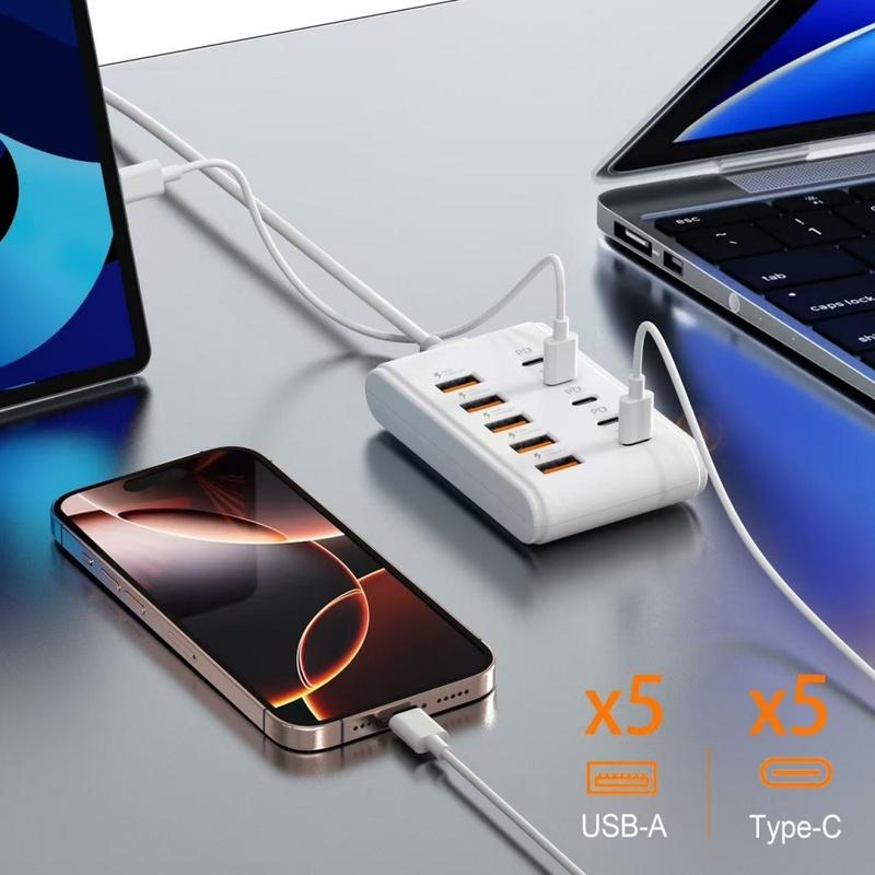 10 Ports USB Charger Fast Charging Power Strip USB Type-C Electrical Socket Adapter For Home Office Desktop Charging Station