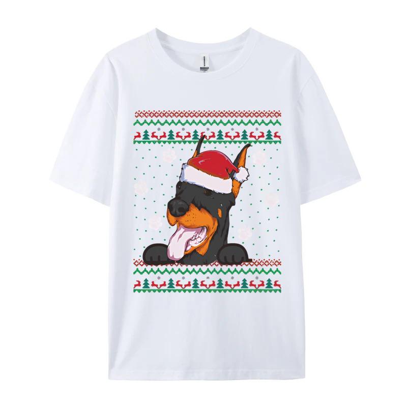 Xmas Holiday Ugly Santa DoberUnisex Dog T Shirts Fashion Graphic Tops Tee Oversized Vintage Tshirts Casual S