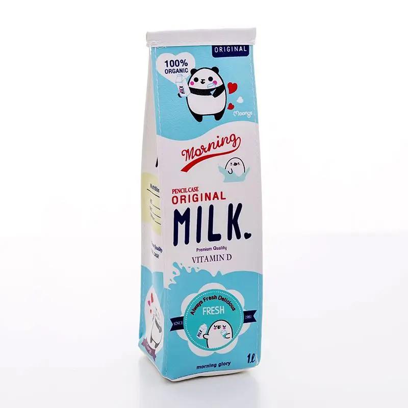 Cute Kawaii Cosmetic Morning Milk Bottle PU Leather Pencil Case Bag Box School Office Supply Stationery Gift Prize Panda