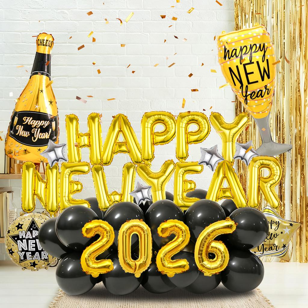 30pcs 2026 New Year Balloon Set Wine Glass Suitable for New Year Party Decoration and 2026 Happy New Year Party Decoration Props