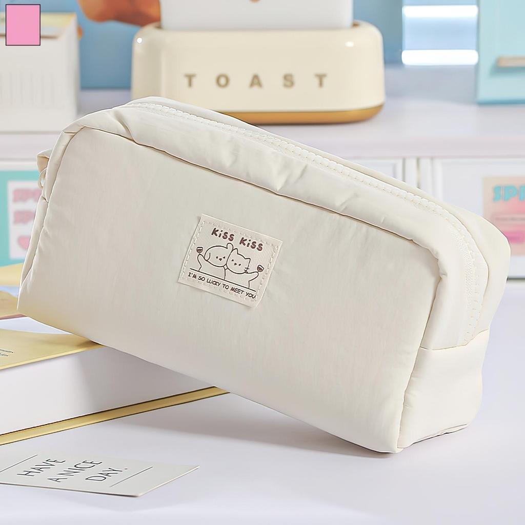 1 pz Astuccio Matite Kiss Cream Borsa Porta Penne Simpatico Cartone Animato Cane & Gatto Design Semplice Grande Capacità Pochette Portaoggetti Stile Giapponese