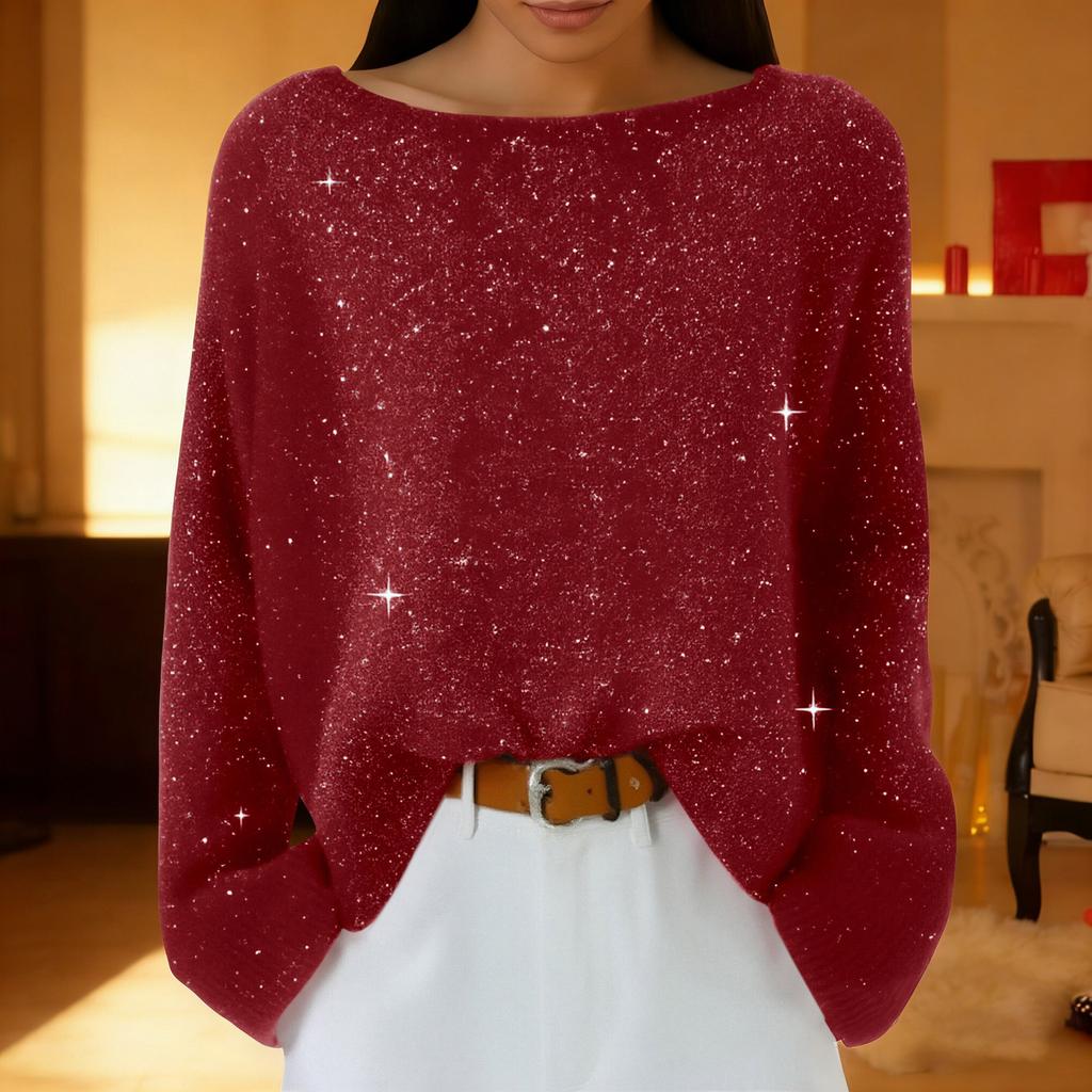 Women Sequin Knitted Casual Pullover Tops Fashion  Long Sleeve Sweaters