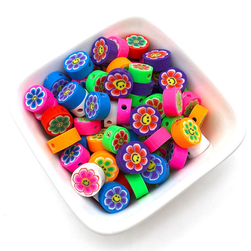 Diy Soft Pottery Bead Separation Mixed Color Fruit Cartoon English Letters Perforated Loose Beads, Sliced Bracelet Material
