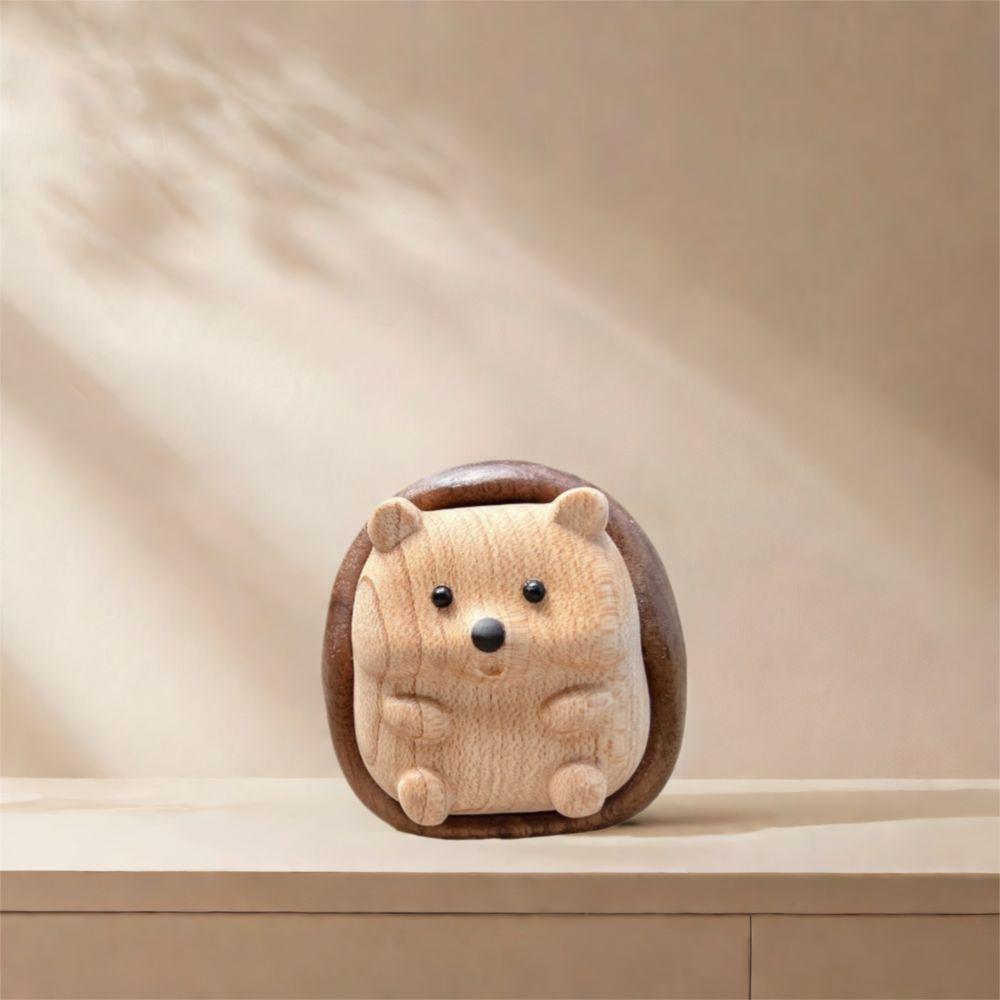 Crafts Hedgehog Statue Creative Wooden Animal Sculpture Decorative Interior Decoration Figurine Cabinet