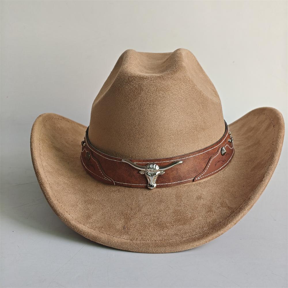 Bull Head Accessories Cowboy Hat For Women Men 7.5Cm Wide Brim Western Suede Hat For Cowboys And Cowgirls Sombrero Vaquero