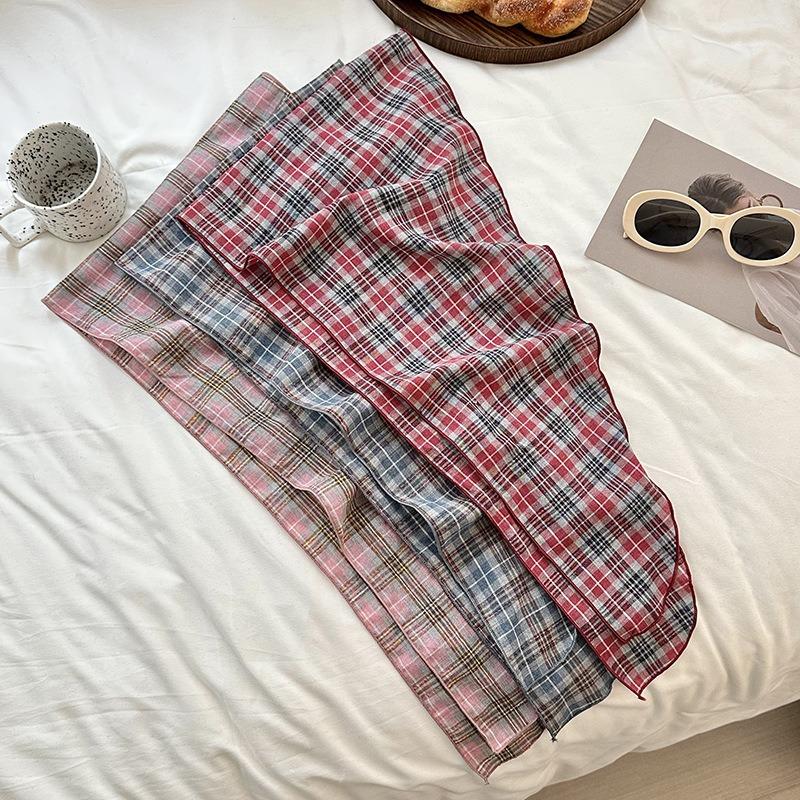 Headscarf, headband, colored plaid cotton and linen silk scarf, high-end decorative scarf, triangular scarf, waist fart curtain.