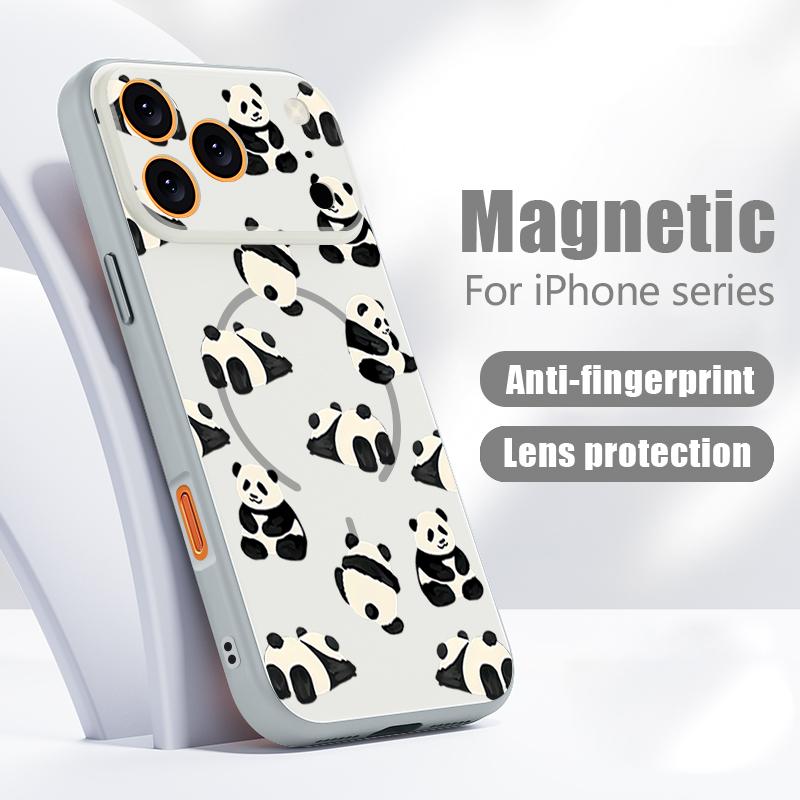 Lovely Baby Panda Pattern Case For iPhone 17 Pro Max Funda iPhone 16 15 14 13 Pro Max Magnetic For Magsafe Hybrid Slim Matte Cover