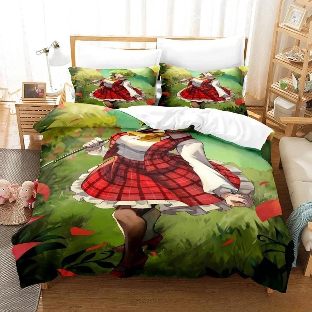 

3D Anime Kawaii Girls Yuuka Kazami Bedding Set Printed With Pillowcase Bed Duvet Cover Soft Single Double Queen Super King Size EU Single(135*200cm)3pcs