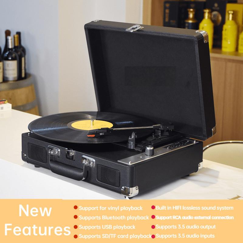 All-in-one Bluetooth Speaker Antique Stereo Household Phonograph Vintage Vinyl Leather Surface Record Player New 350x260x120mm