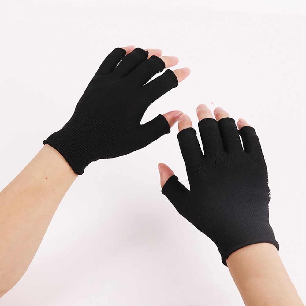 Solid Color Sun Protection Men Elastic Gloves Non-slip Mittens Nylon Gloves Half Finger Gloves