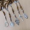 Catholic Rosary Wood Beads Necklace with Pardon Crucifix Medals for Christian Religious Event Prayer Chain Necklace
