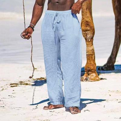 Herren Sommer Atmungsaktive Leinenhose Leichte Yoga Strand Baumwolle Leinen Einfarbig Hose Locker Lässig