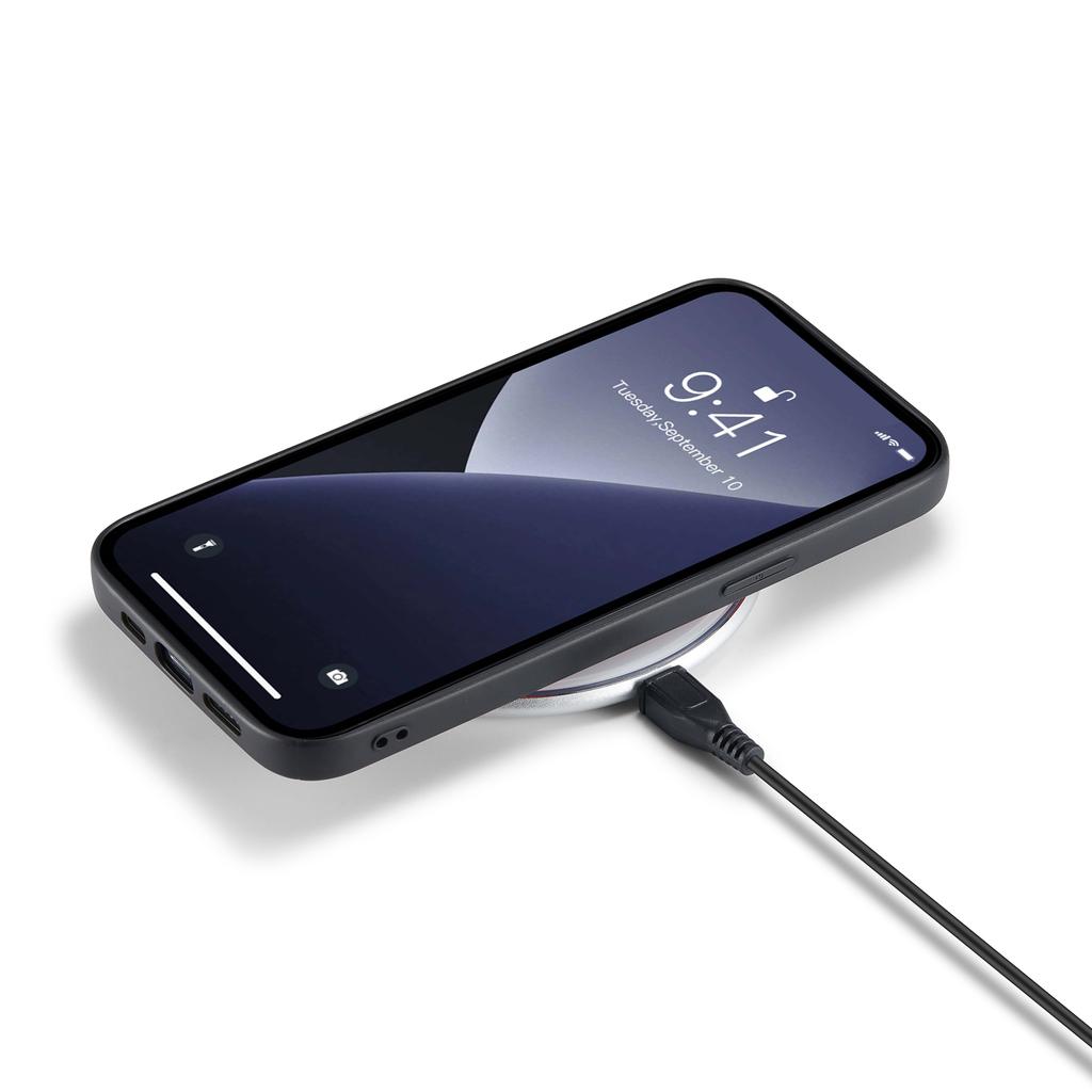 DG.MING Für iPhone 16 Pro Hülle PU-Lederbezogene PC+TPU Hybrid-Handyschale