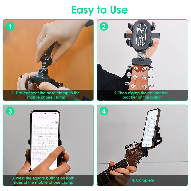 360° Rotatable Guitar Bass Phone Mount Clip Durable Stable Holder for Musicians Live Streaming Home Practice