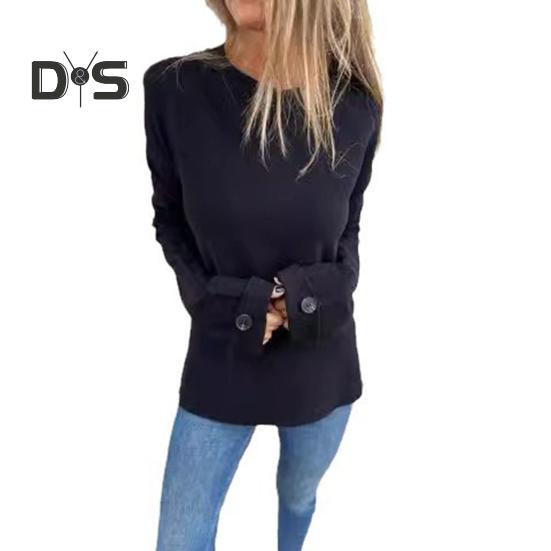 Dámské tričko s kulatým výstřihem Raglán s dlouhým rukávem Knoflíky Manžety Tričko Jednobarevné Volný střih Ležérní pulovry Denní nošení