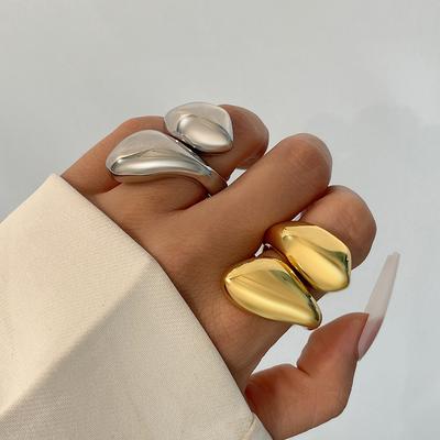 Ingemark Exaggerated Punk Smooth Water Drop Snake Rings for Women Vintage Geometric Adjustable Open Finger Ring Couple Zircon