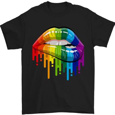 LGBT Bitten Regenbogen Lippen Gay Pride Tag Herren T-Shirt 100% Baumwolle