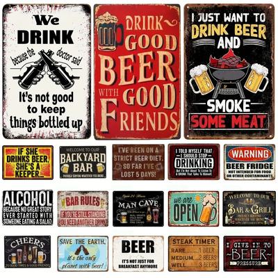 Vintage Drink Beer Aluminum Sign Alcohol Metal Sign Backyard Bar Retro Plaques For Man Cave Pub Cafe Club Rules Painting Decor