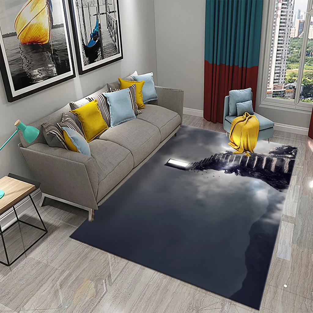 Visual Art Carpet Blue Ocean Castle Print Rug Creative Design Rectangle Area Rugs Yoga Mats Flat Mat Living Room Decor Door Mat