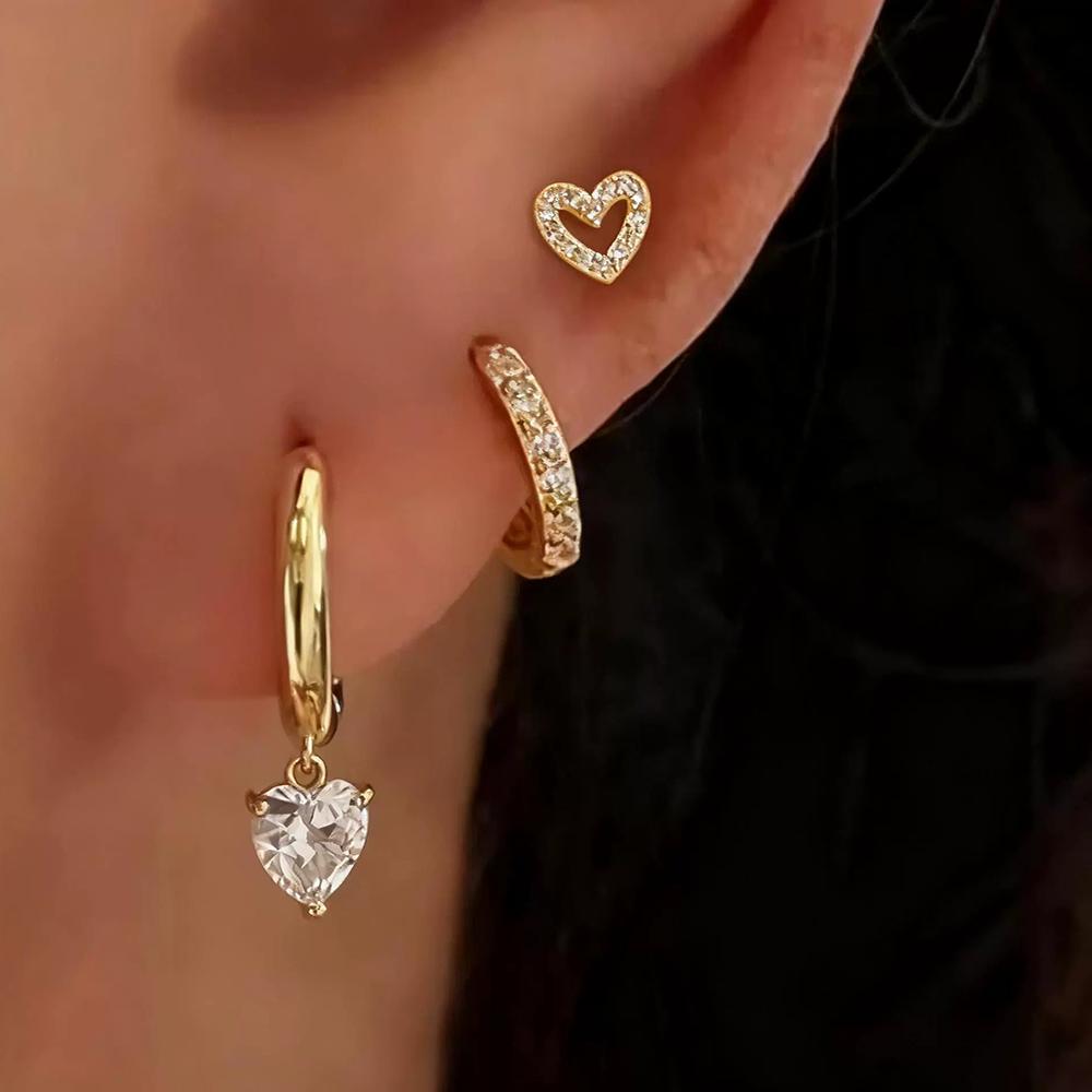 2-4Pcs Simple Zircon Copper Hoop Earring Set For Women Gold Color Elegant Cartilage Piercing Earring Female Anti-allergy Jewelry