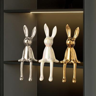 Ceramic Long-Eared Sitting Rabbit Figurine Table Edge Decoration  Luxury Home Living Room Bookshelf Wine Cabinet Art Ornaments
