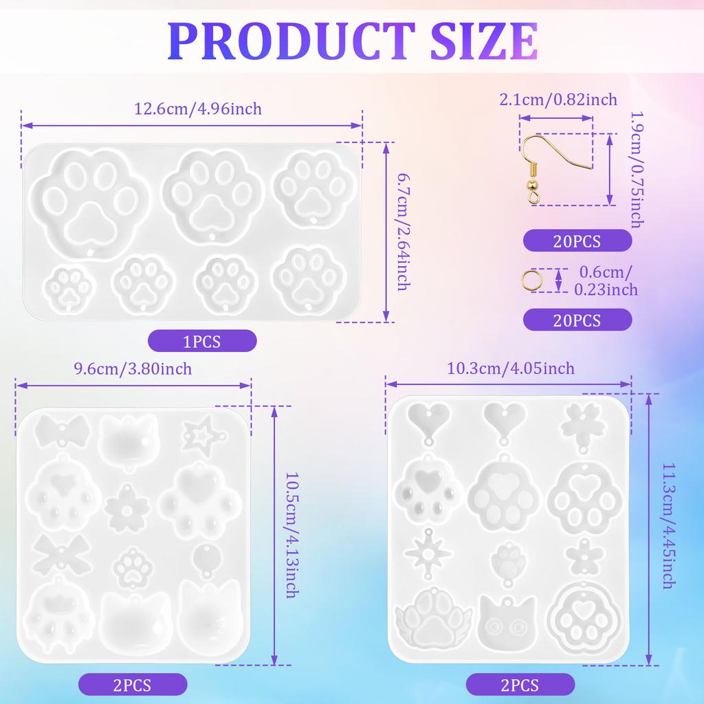 5Pcs Silicone Pet Paw Mold Set Easy Demold Dog Print Earring Mold Heat Resistant DIY Cat Footprint Epoxy Resin Craft Makingtool