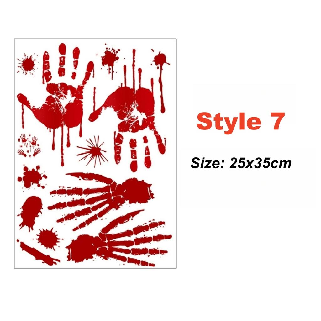 Halloween Wall Doors Windows Stickers Blood Handprint Footprint Skull Pattern Halloween Party Scene Decor Supplies Horror Props