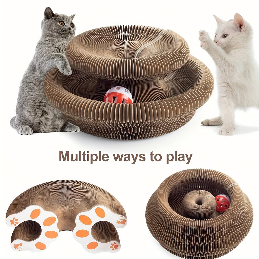 1pc Latest Magic Accordion Cat Scratcher Set with Fairy Wand & Bell - Durable Corrugated Paper Claw Grinder, Cat Accessories
