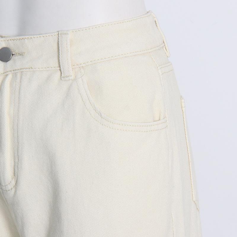 Pantalon en denim droit patchwork taille haute pour femme, effet dégradé – Collection Automne 2025
