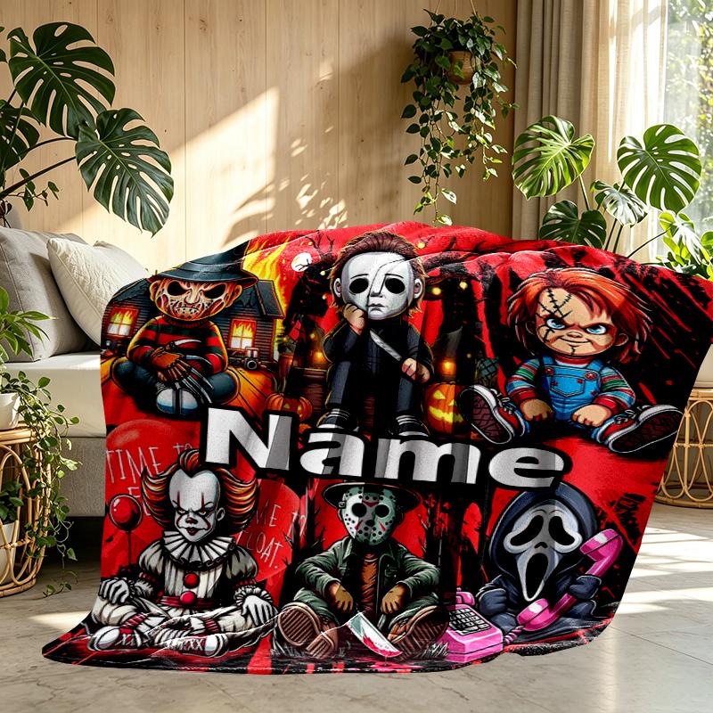 Custom Name Personalized Bride of Chucky Print Blanket, Home Decor, Bedroom, Sofa, Camping, Couch, Gifts for Birthday Christmas