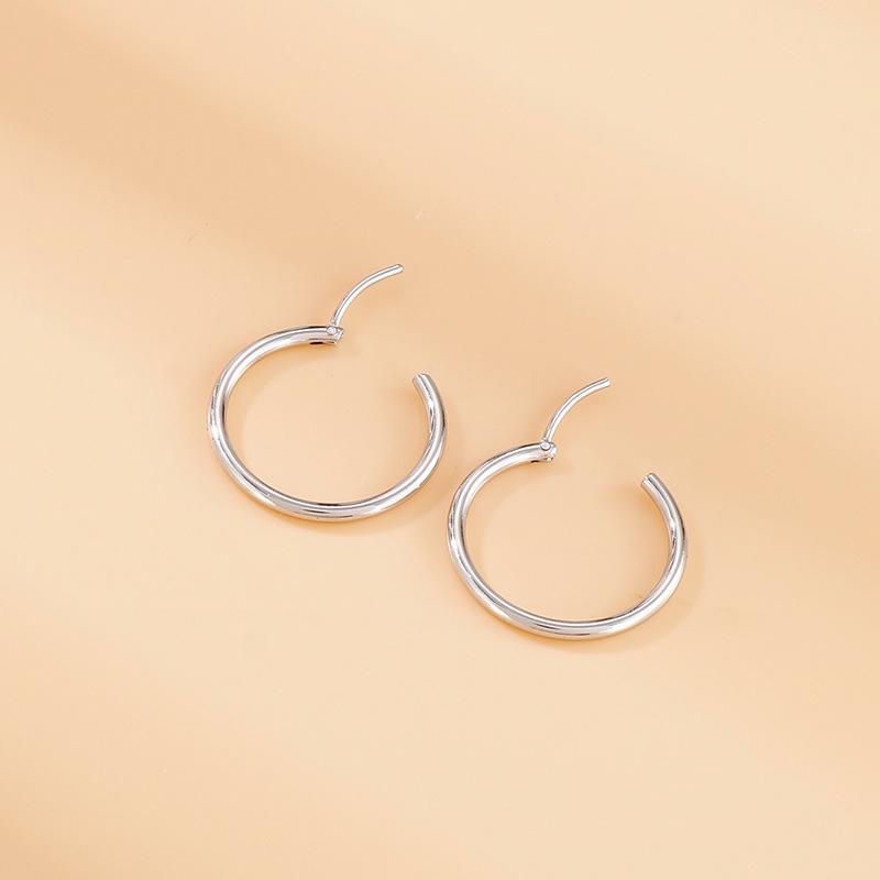 Men's and Women's Hand-Polished 304 Stainless Steel Round Wire Ear Cuffs and Studs