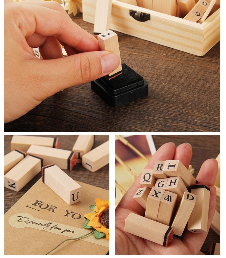Ming Dynasty-Inspired Seal Set: 36 Ink Pad Wooden Stamps with Letter and Number Typewriter Designs