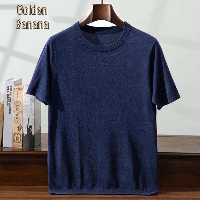 Jinjv Men s Luxury Silk Cashmere Blend Round Neck T-Shirt L