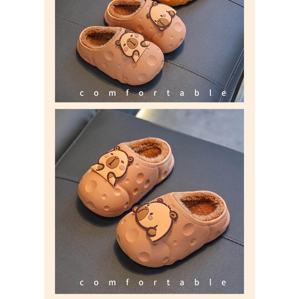 Autumn and Winter Children's Cotton Slippers for Both Boys and Girls, Warm and Plush Waterproof, Medium and Large Children's Bags with Cotton Heels