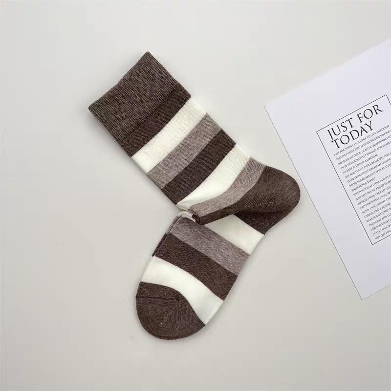 Coffee Striped Socks, Children'S Atmosphere, Wearing Cotton Socks, Versatile Socks, Trendy With Birkenstocks