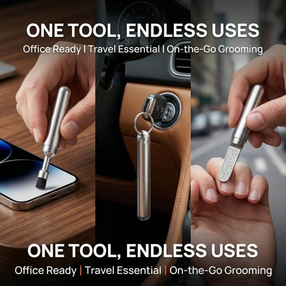 Mini Cleaning Brush & Nail File Zinc Alloy Nail Grooming  Mobile Phone Earbuds