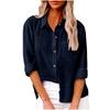 Women Linen Blend Button Down Shirt Turn‑Down Collar Roll‑Up Sleeve Chest Pocket Loose Fit Solid Color Casual Office Blouse Top