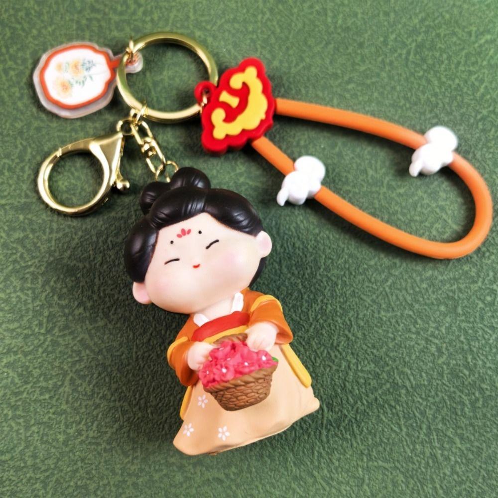 Resin Tang Dynasty Doll Pendant Anti-lost Car Key Ring Cute Chinese Style Keychain  Key Decor