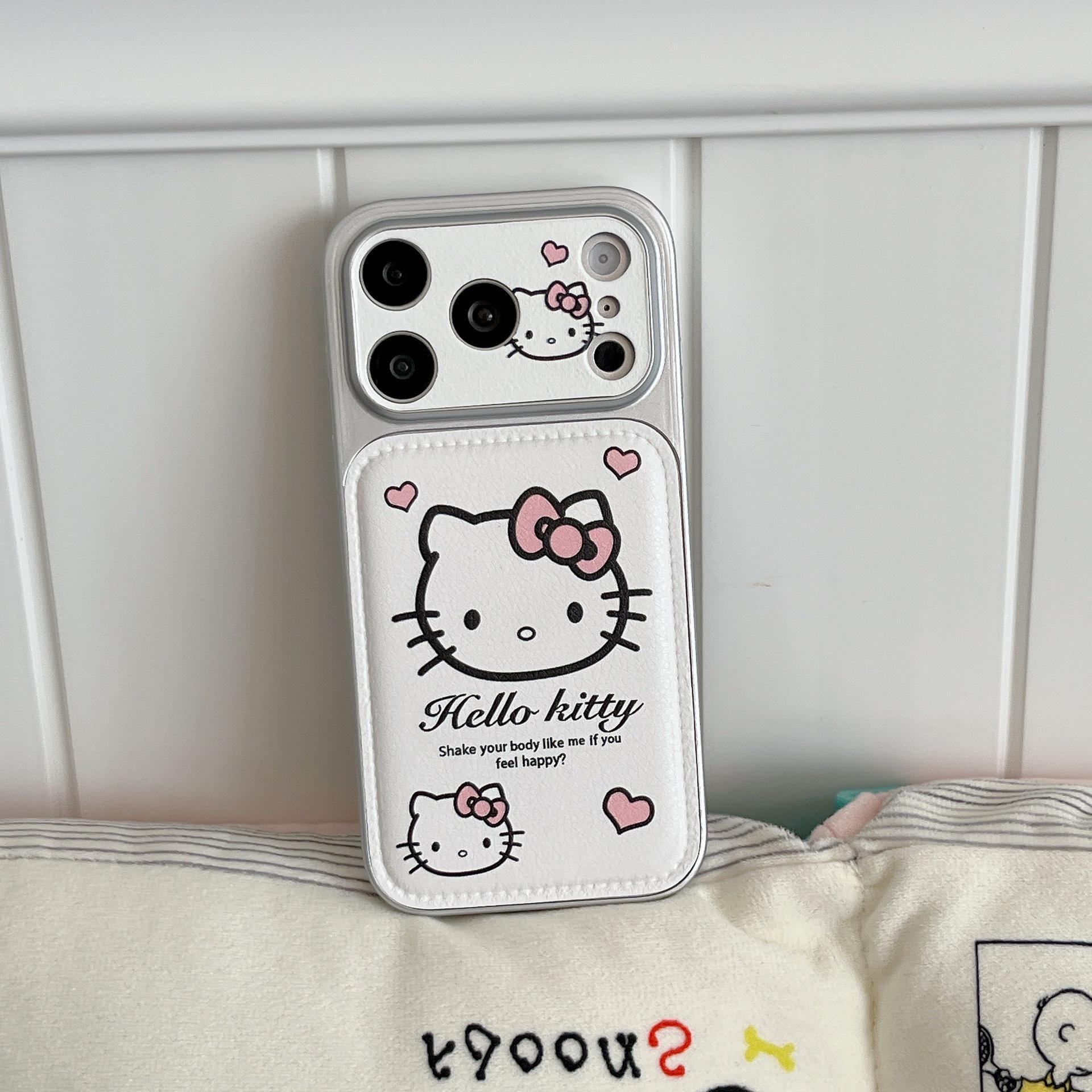 

Large Cartoon Pink KT Cat Leather Case for Apple Phone Leather серебряный
