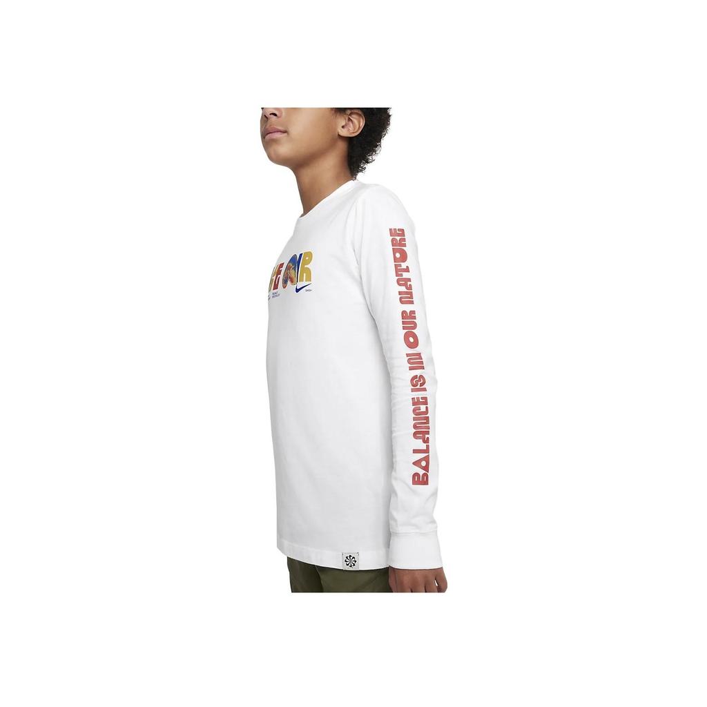 Nike Letter Print Long Sleeve Crew Neck T-Shirt Kids Tops White DX9531-100