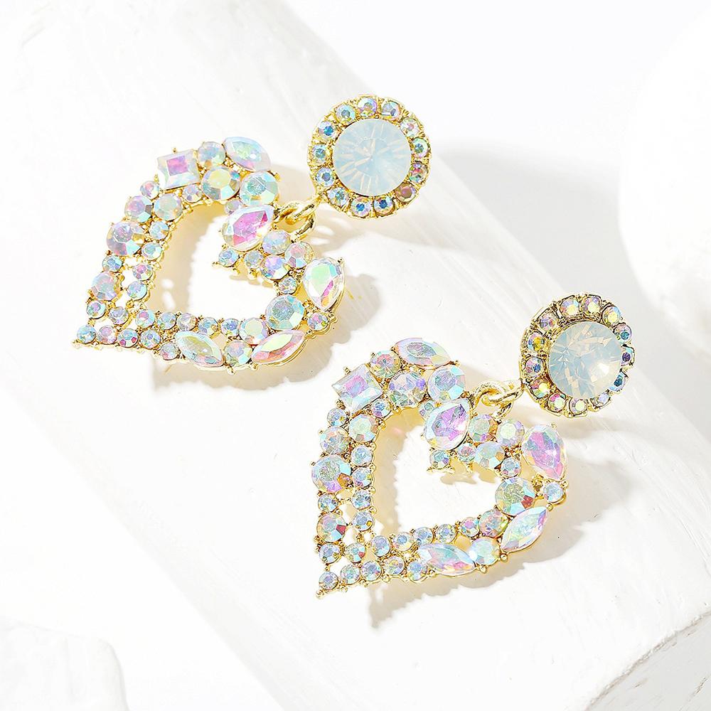 2022 Korean Fashion 18k Gold Plated Rhinestone Heart Shape Earrings Purple Crystal Heart Drop Earrings for Women