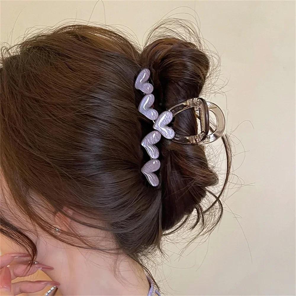 Korean Heart Hair Claw Clip Acrylic Transparent Jelly Love Grab Clip Hair Crab For Women Girls Summer Headdress Accessories