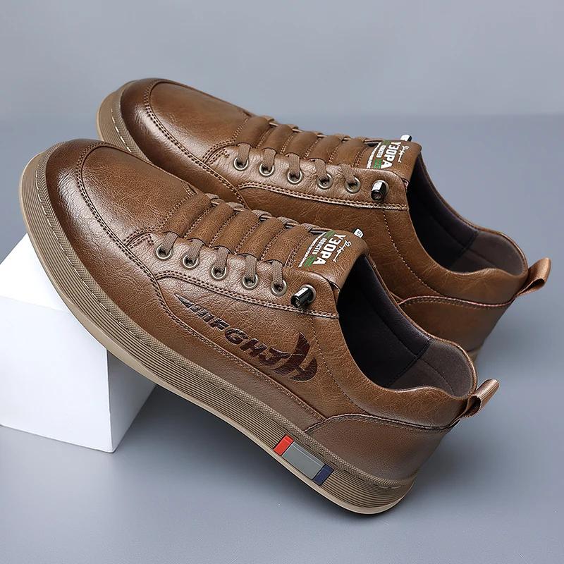 Men's Shoes  New Fall Trend Leather Upscale Leather Shoes Men's Soft-soled Sports Breathable Casual Shoes