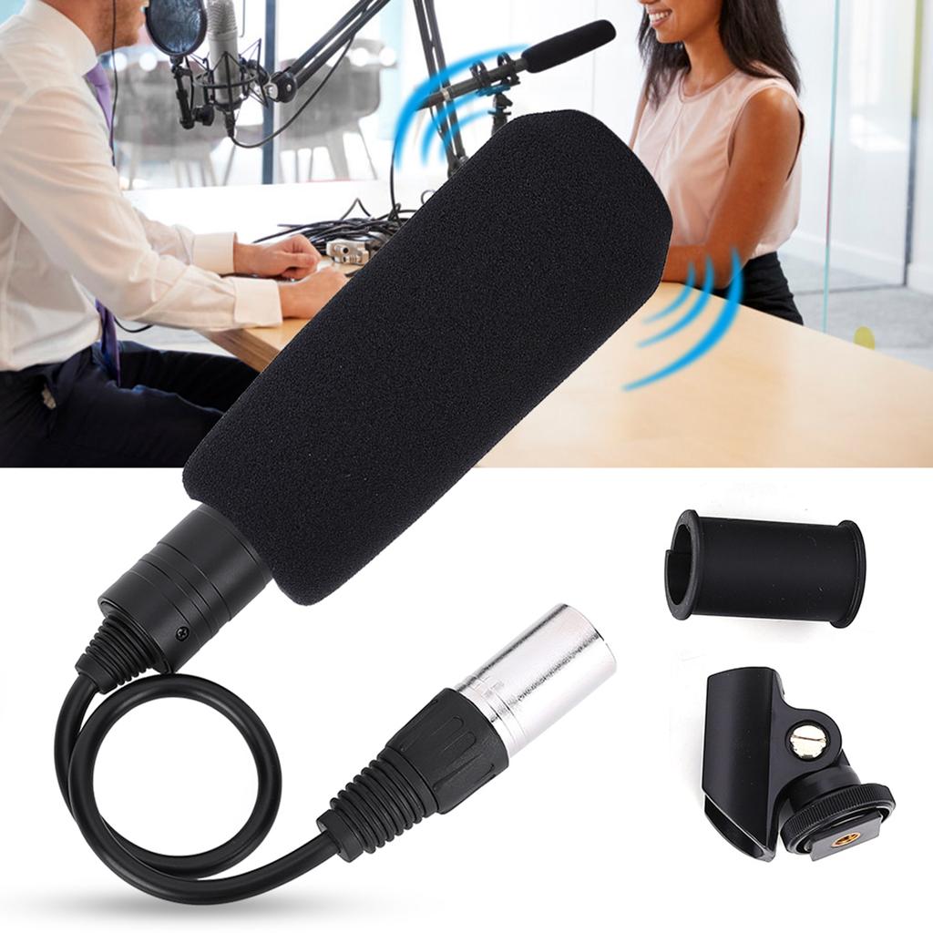 Condenser Microphone Stereo Camera Mic Video Recording Black Unidirectional Anti Interference(Black