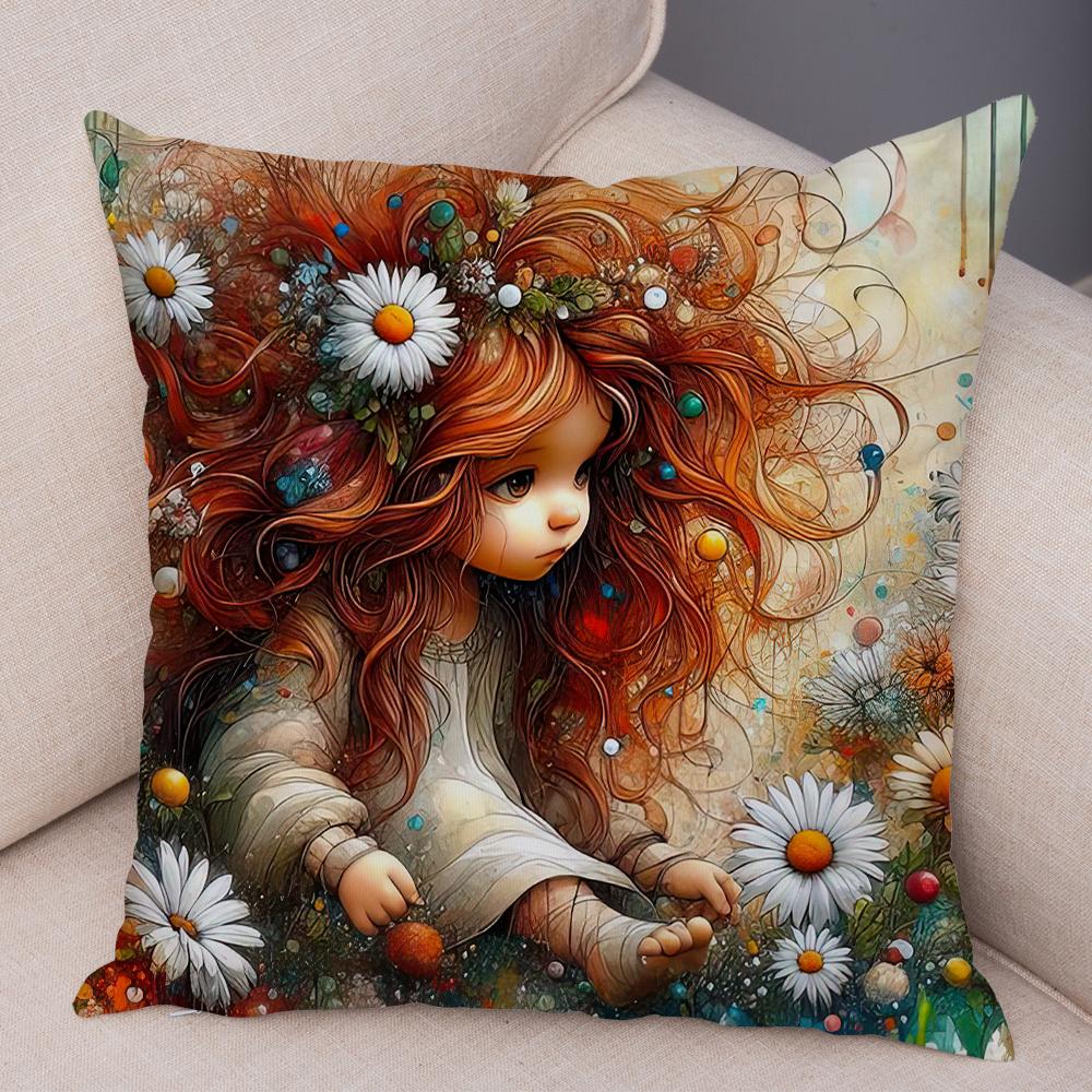 Double Print Cute Cartoon Explosive Hairstyle Cushion Cover Pillowcase Decor for Sofa Home  Super Soft Plush Pillow Case